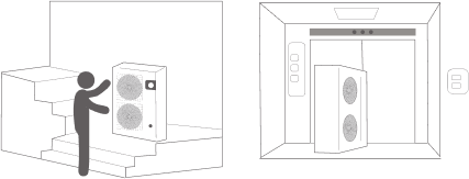 A  unidade  externa  do  GMV  Slim  é  compacta para economia de espaço e facilidade de movimentação. Pode ser transportada por elevador ou escadas
